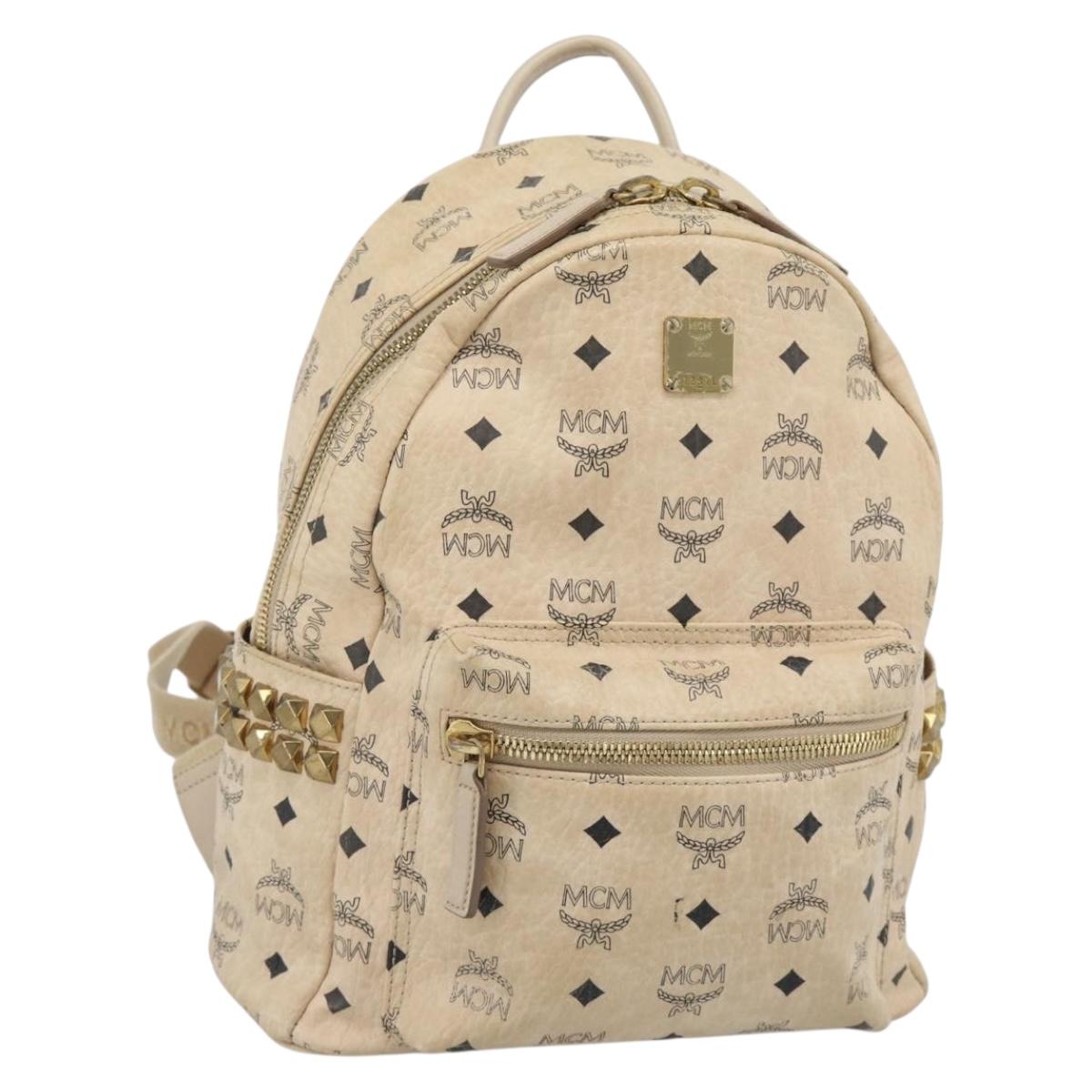 MCM Vicetos Logogram Backpack PVC Beige Gold Auth gh2219