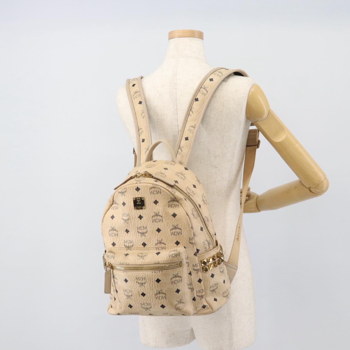 MCM Vicetos Logogram Backpack PVC Beige Gold Auth gh2219