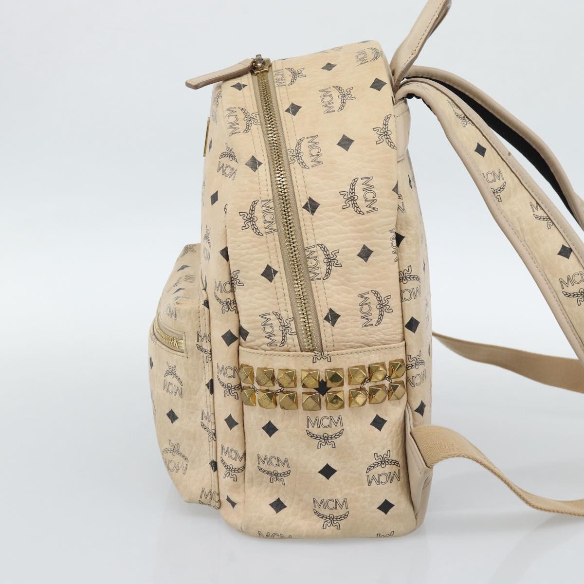 MCM Vicetos Logogram Backpack PVC Beige Gold Auth gh2219