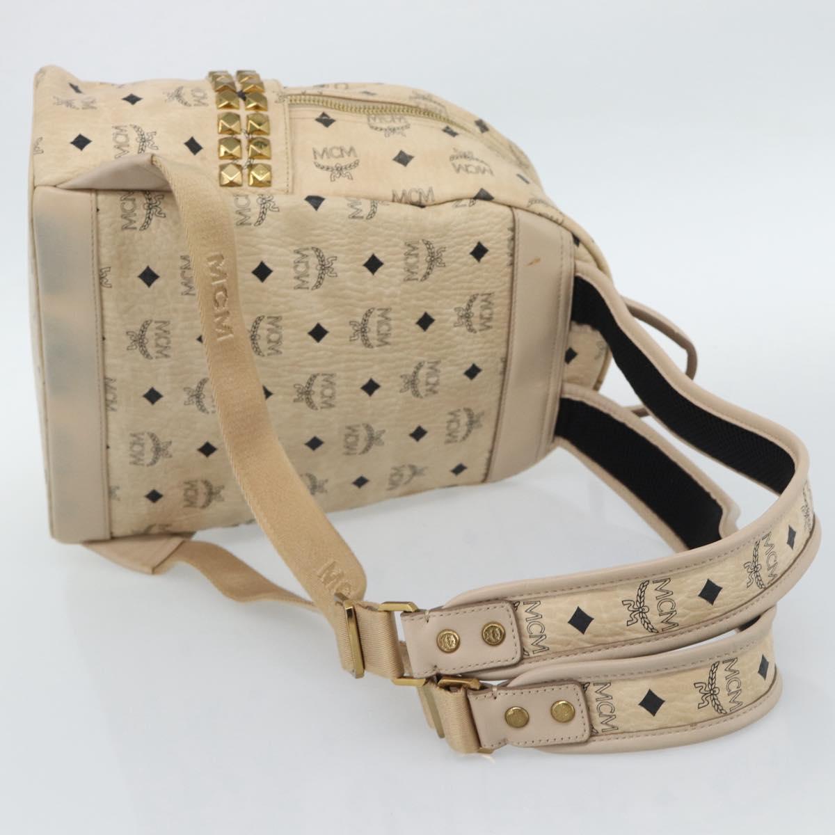 MCM Vicetos Logogram Backpack PVC Beige Gold Auth gh2219