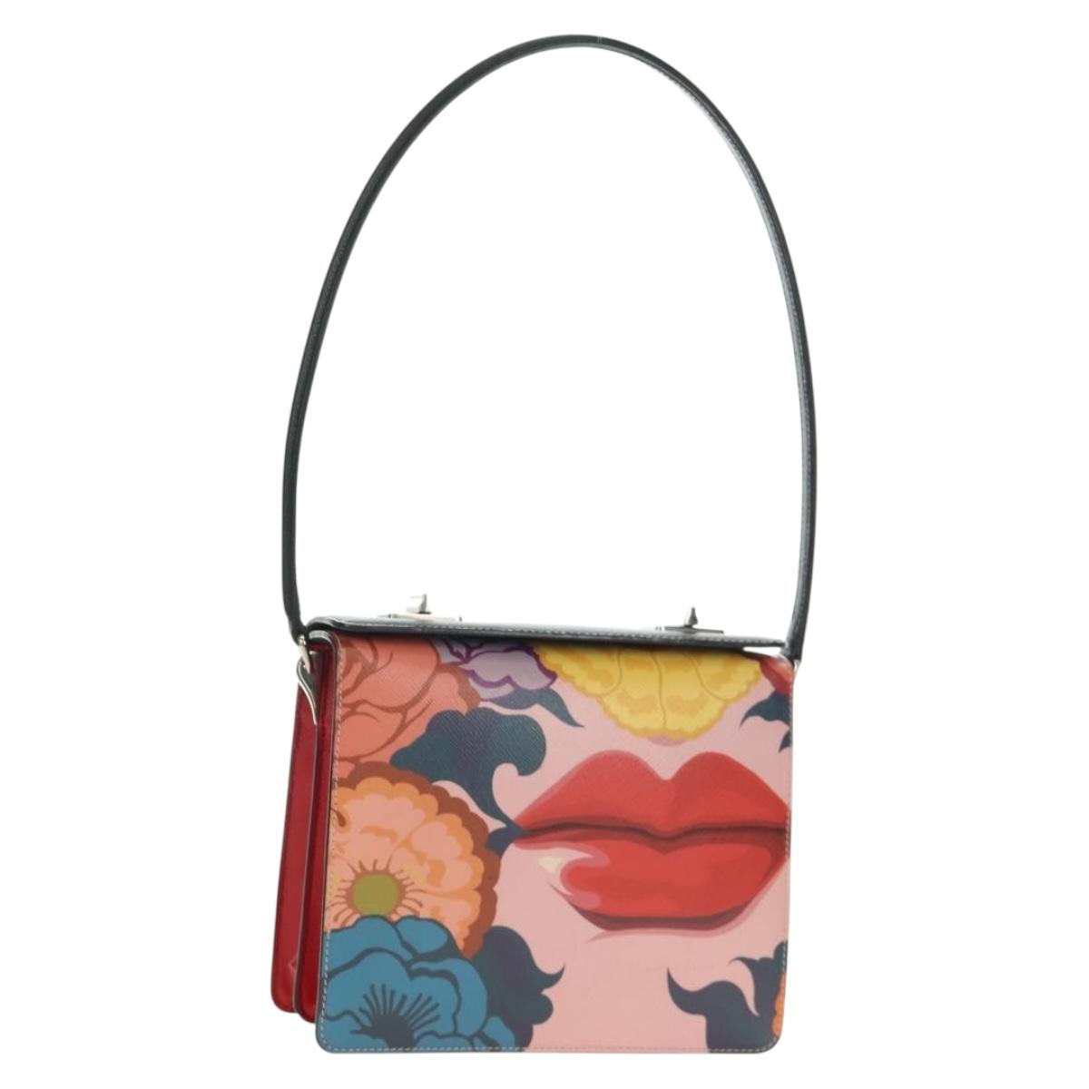 PRADA Shoulder Bag Safiano leather Multicolor Silver Auth gh2222SM