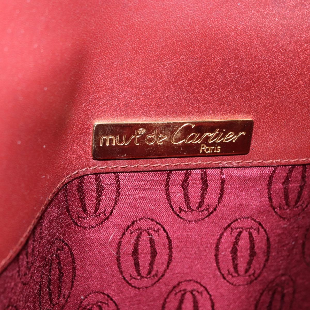 CARTIER Must Line Shoulder Bag Leather Bordeaux Gold Tone Auth gh2231