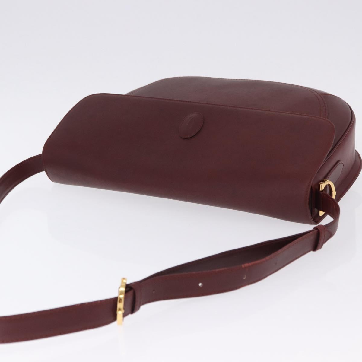 CARTIER Must Line Shoulder Bag Leather Bordeaux Gold Tone Auth gh2231