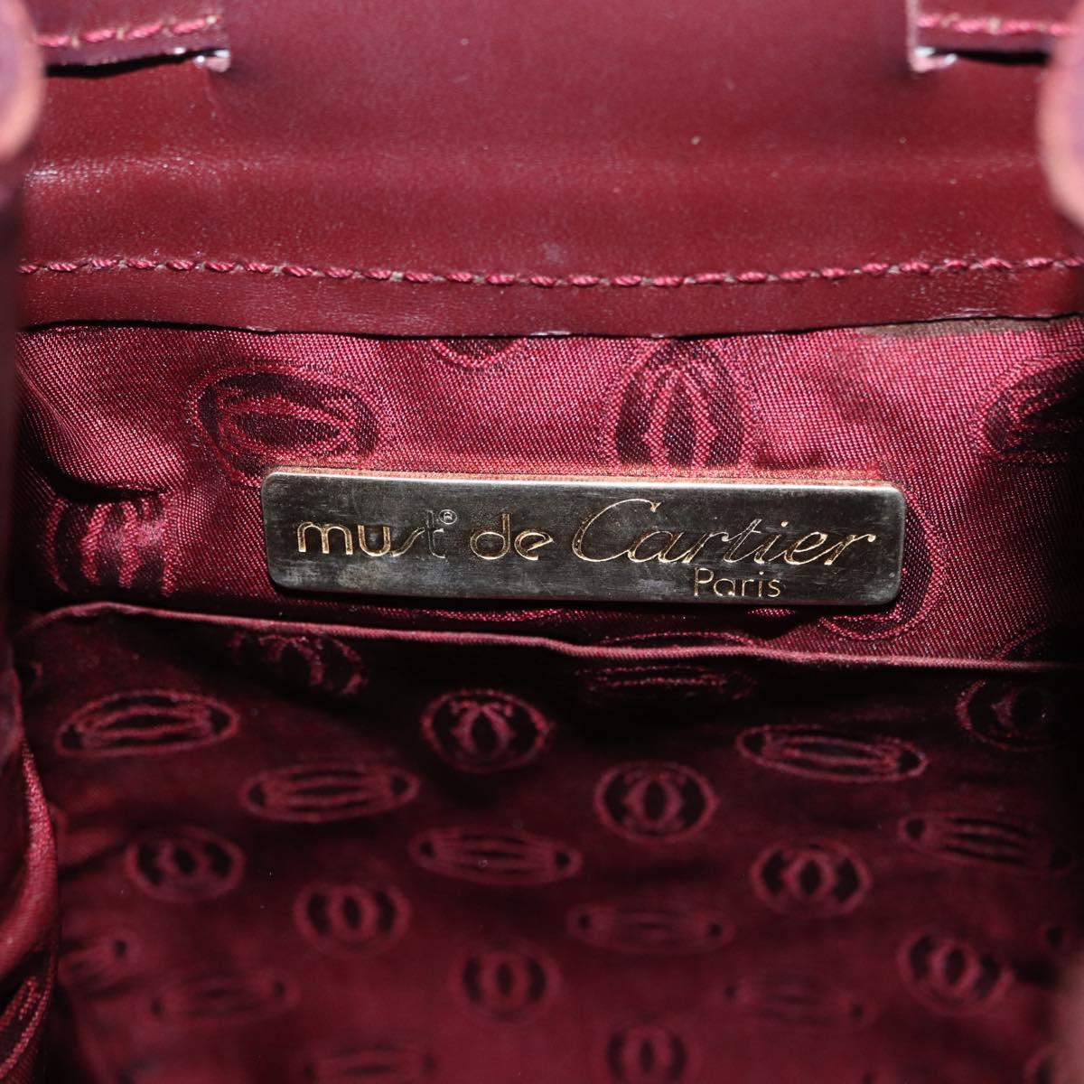 CARTIER Must Line Shoulder Bag Leather Bordeaux Gold Tone Auth gh2232