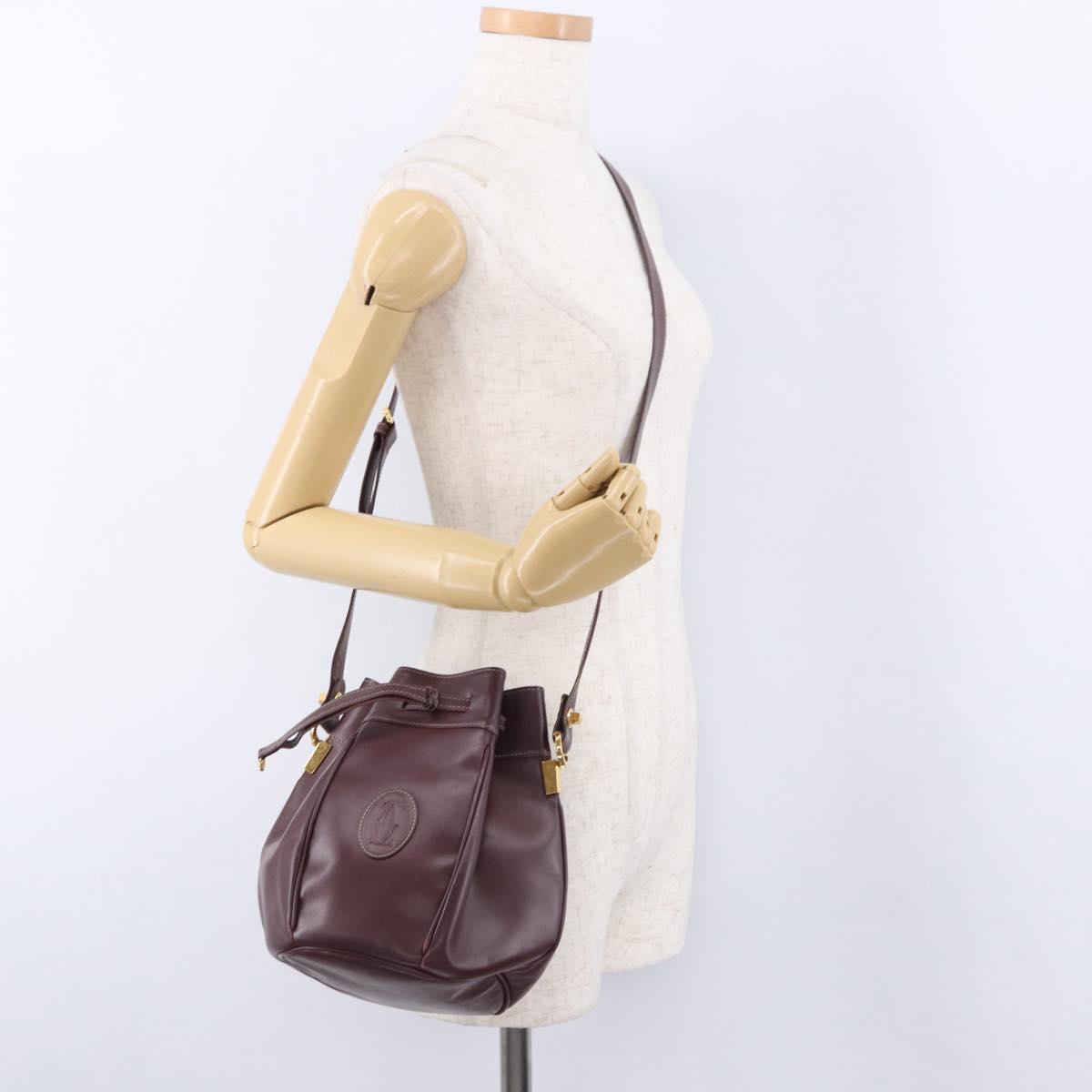 CARTIER Must Line Shoulder Bag Leather Bordeaux Gold Tone Auth gh2232