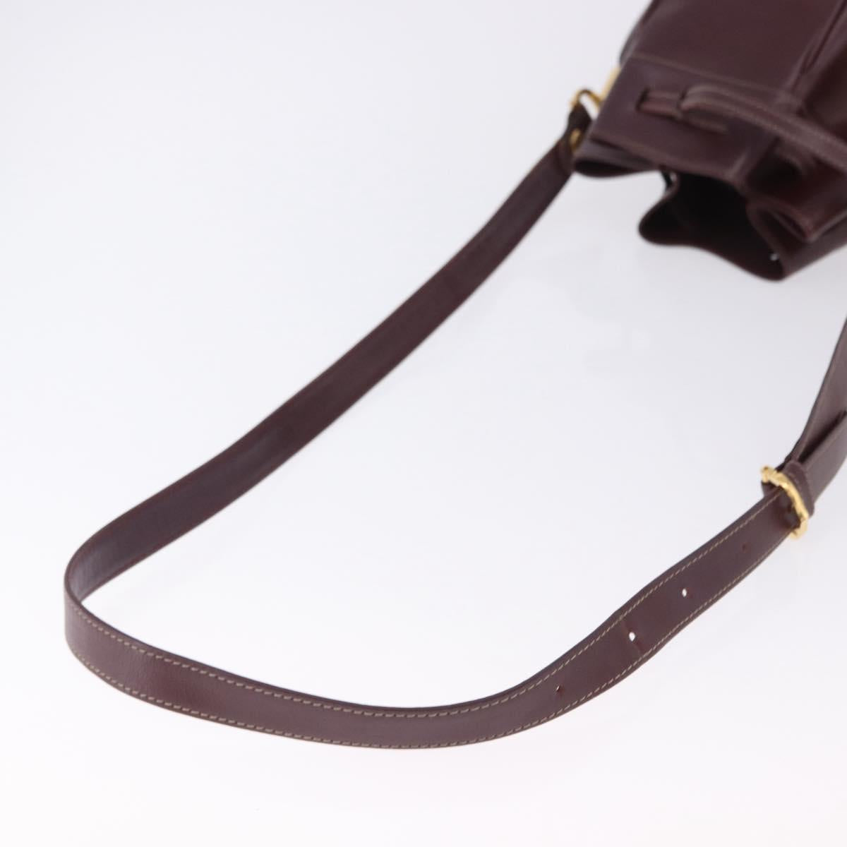CARTIER Must Line Shoulder Bag Leather Bordeaux Gold Tone Auth gh2232