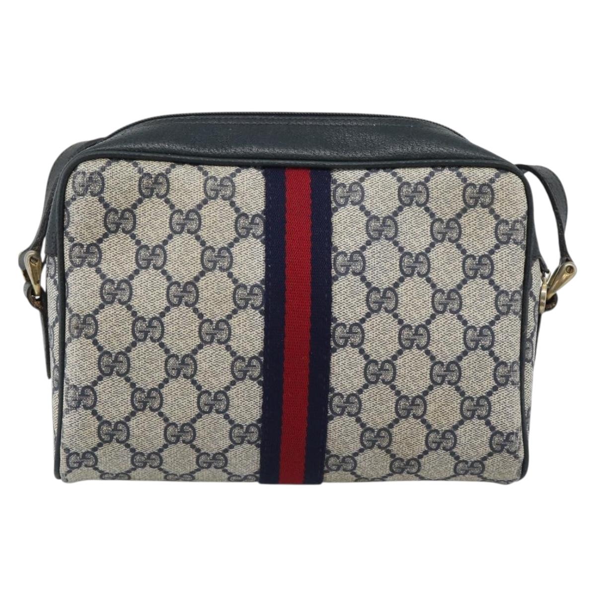 GUCCI GG Supreme Sherry Line Shoulder Bag PVC Navy Gold 72 001 3654 Auth gh2235