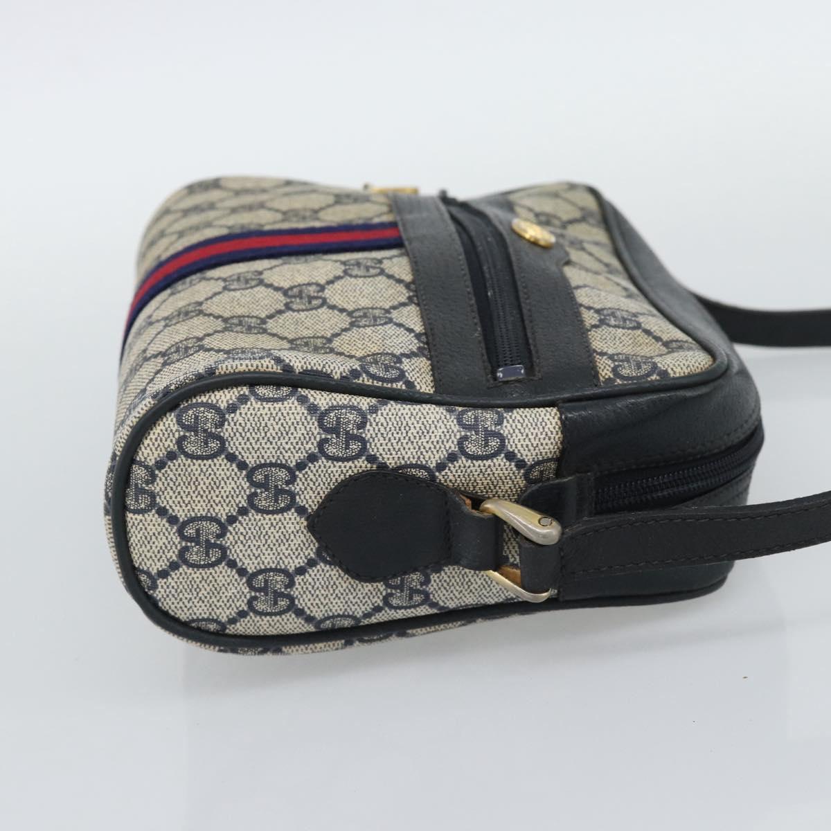 GUCCI GG Supreme Sherry Line Shoulder Bag PVC Navy Gold 72 001 3654 Auth gh2235