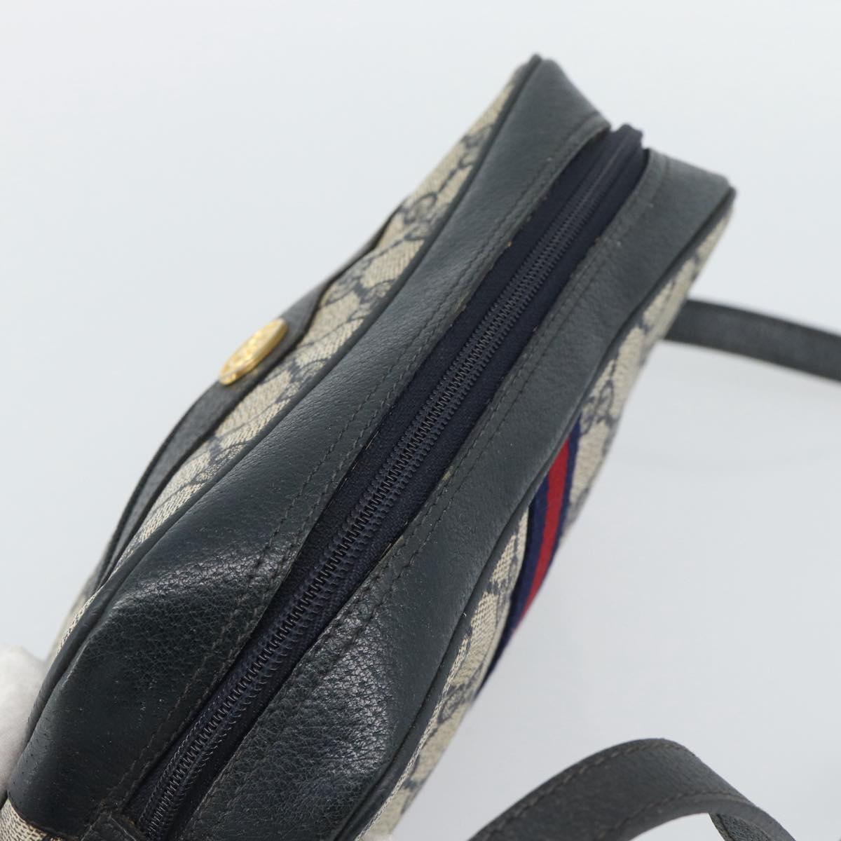 GUCCI GG Supreme Sherry Line Shoulder Bag PVC Navy Gold 72 001 3654 Auth gh2235