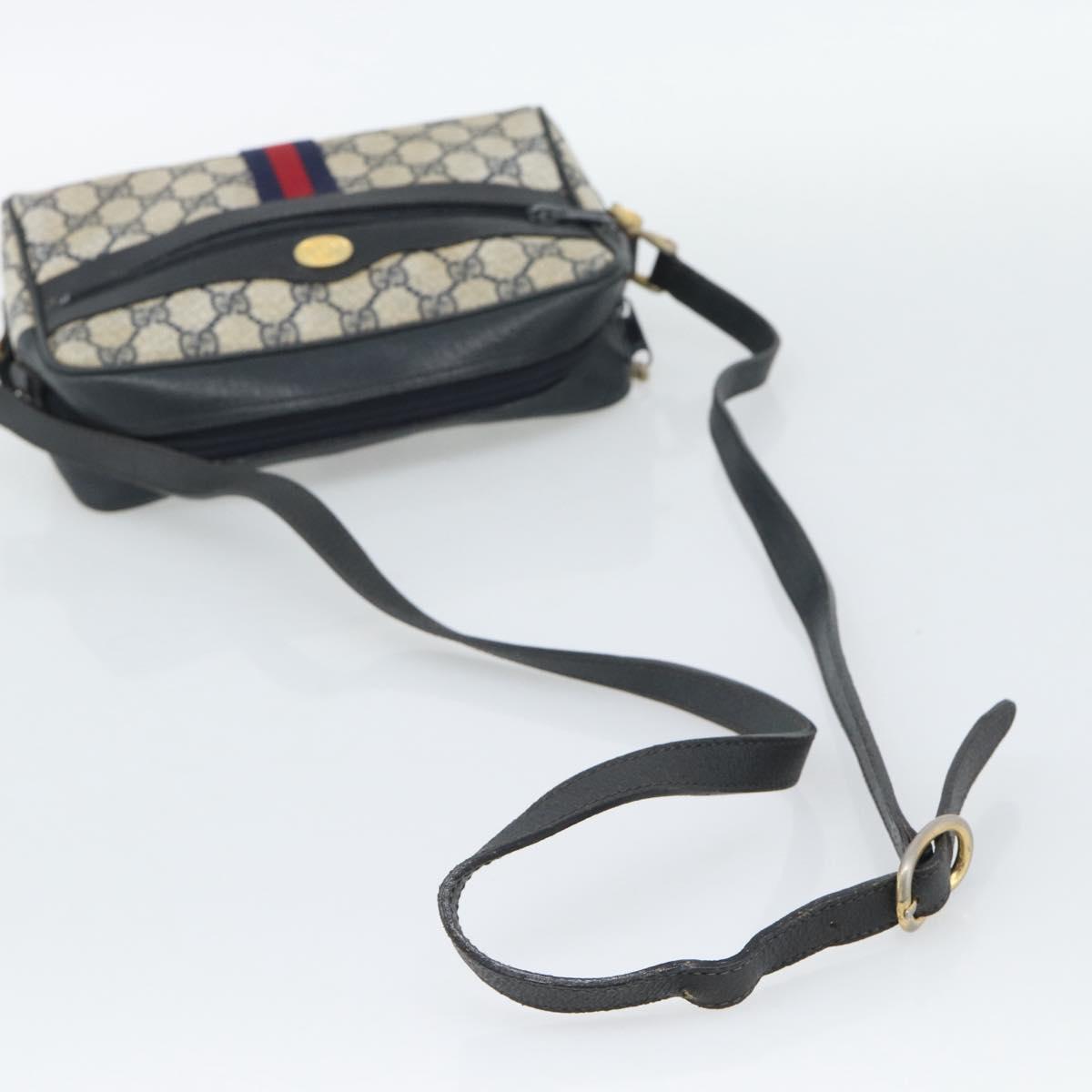 GUCCI GG Supreme Sherry Line Shoulder Bag PVC Navy Gold 72 001 3654 Auth gh2235