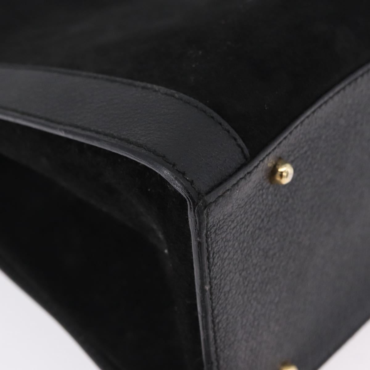 GUCCI Bamboo Hand Bag Suede Black Gold Tone 002 1186 0259 Auth gh2236