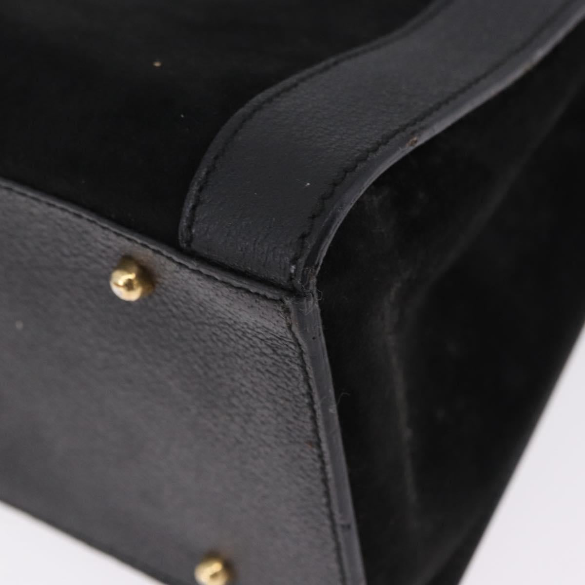 GUCCI Bamboo Hand Bag Suede Black Gold Tone 002 1186 0259 Auth gh2236