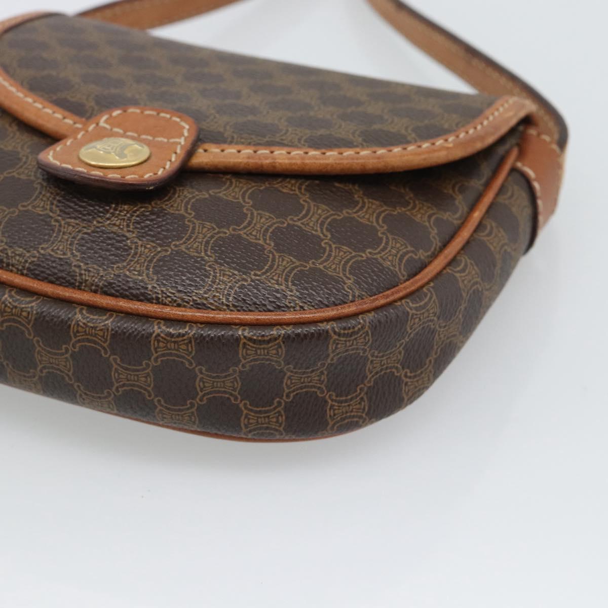 CELINE Macadam Shoulder Bag PVC Leather Brown Gold Tone Auth gh2237