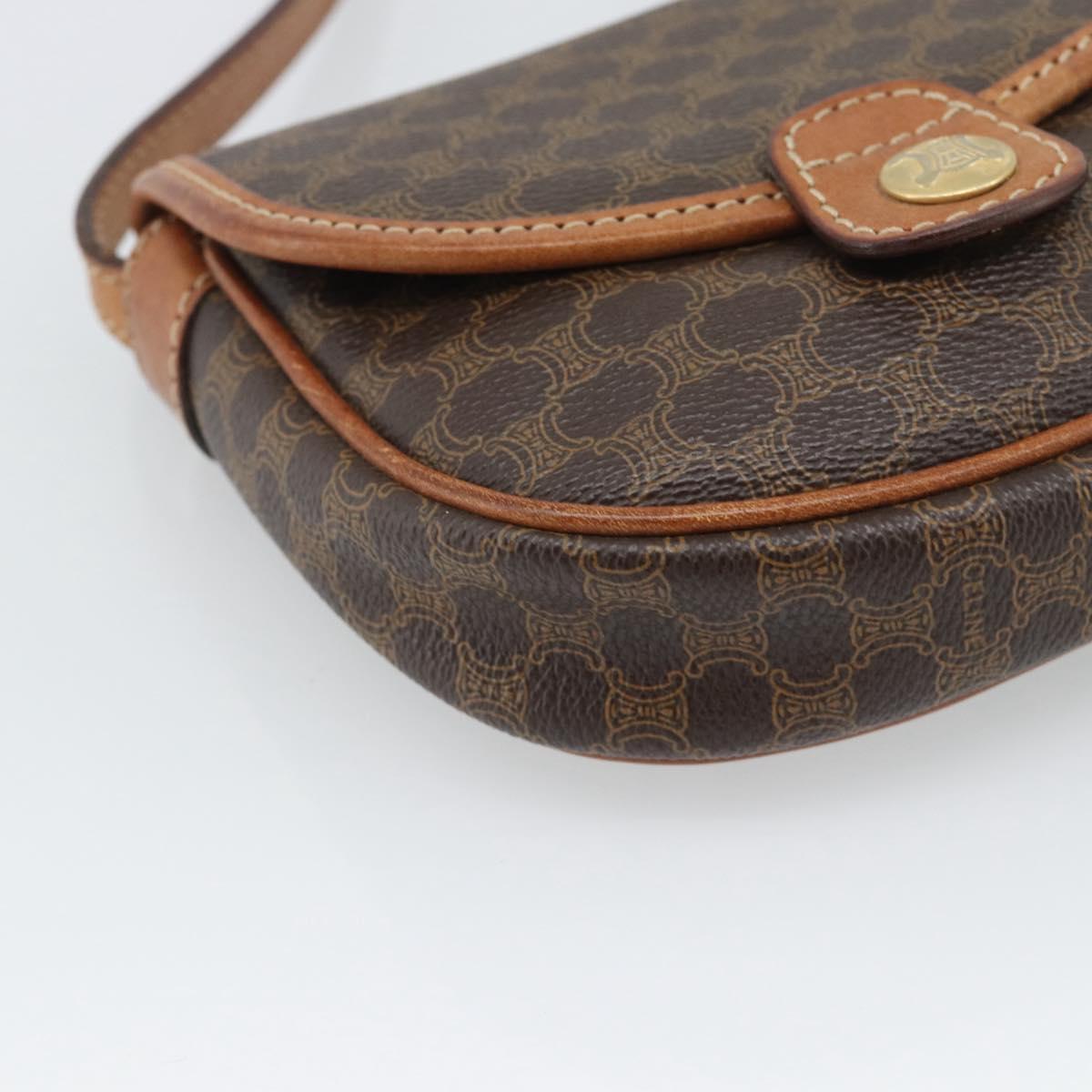 CELINE Macadam Shoulder Bag PVC Leather Brown Gold Tone Auth gh2237
