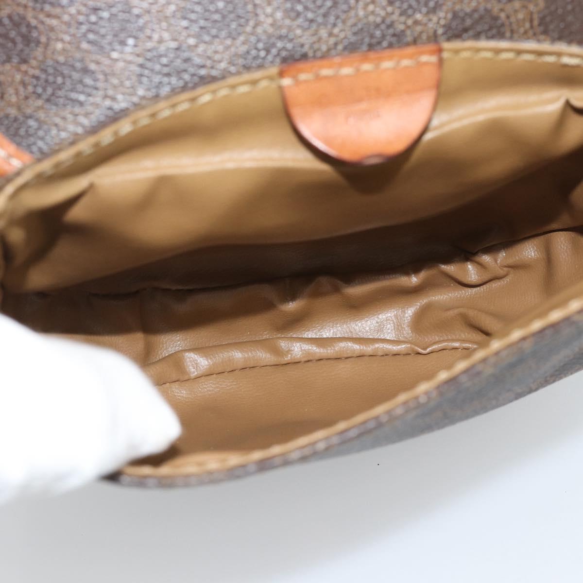 CELINE Macadam Shoulder Bag PVC Leather Brown Gold Tone Auth gh2237