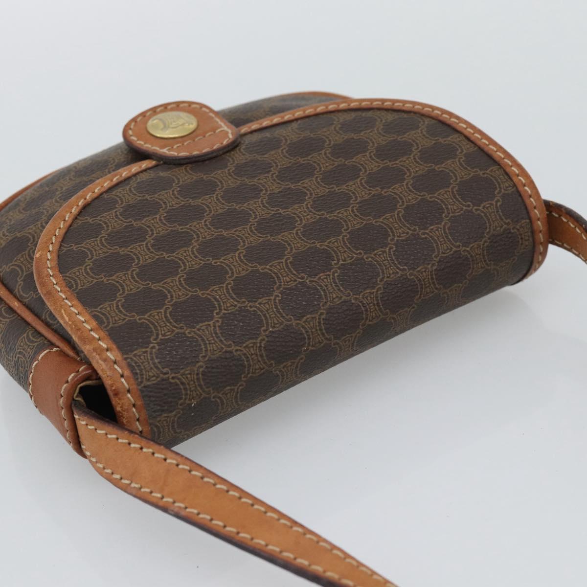 CELINE Macadam Shoulder Bag PVC Leather Brown Gold Tone Auth gh2237
