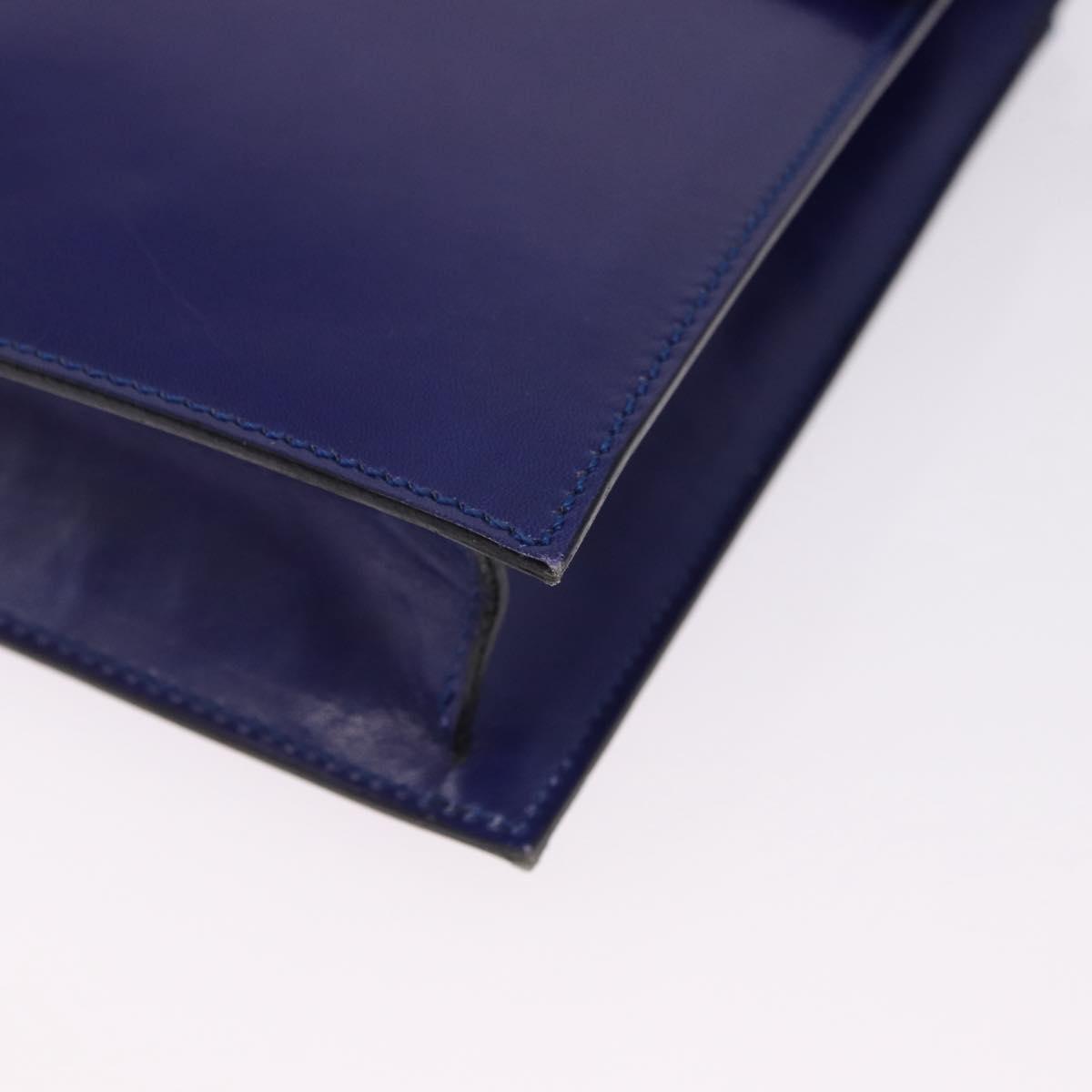 CELINE Circle Shoulder Bag Leather Blue Gold Tone Auth gh2238
