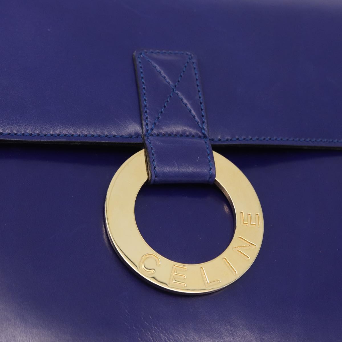 CELINE Circle Shoulder Bag Leather Blue Gold Tone Auth gh2238