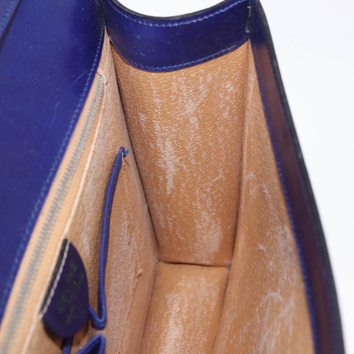 CELINE Circle Shoulder Bag Leather Blue Gold Tone Auth gh2238