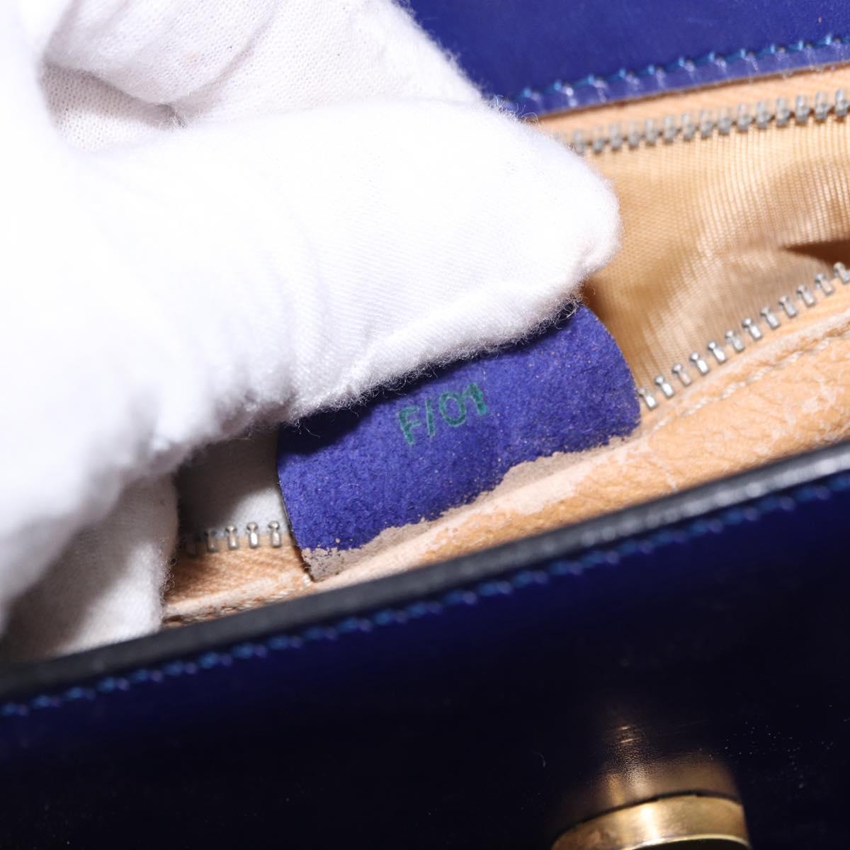 CELINE Circle Shoulder Bag Leather Blue Gold Tone Auth gh2238