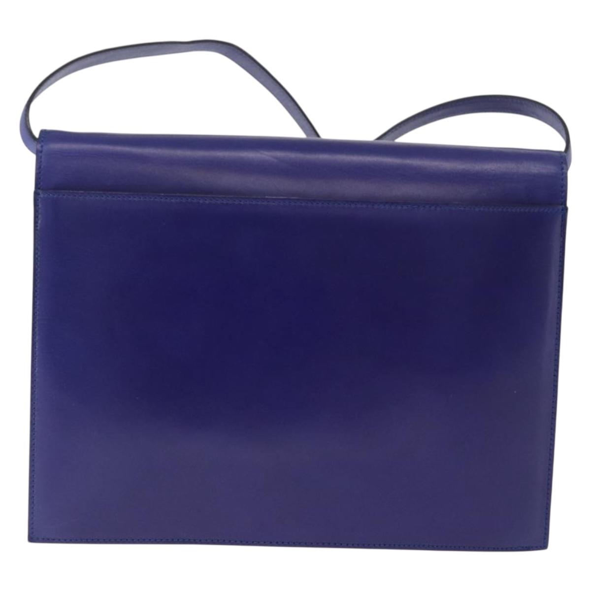 CELINE Circle Shoulder Bag Leather Blue Gold Tone Auth gh2238