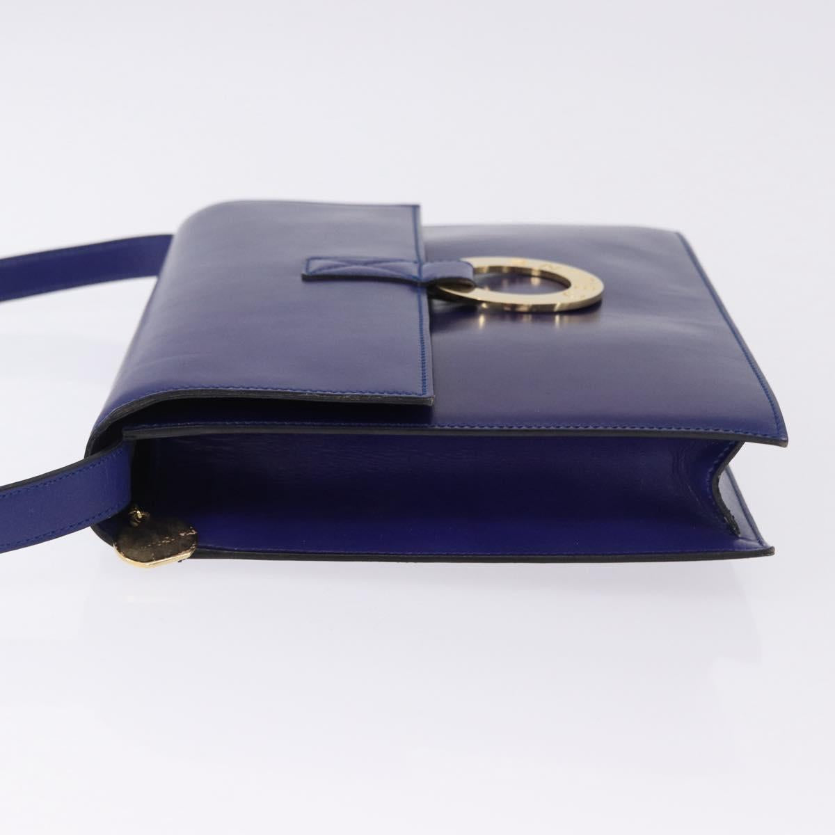 CELINE Circle Shoulder Bag Leather Blue Gold Tone Auth gh2238
