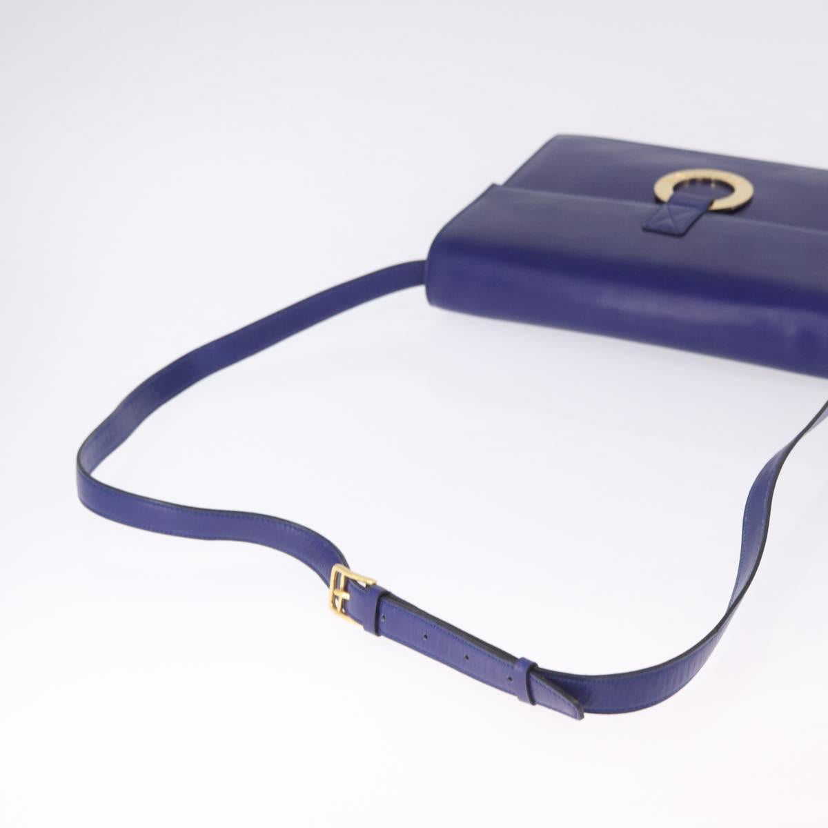CELINE Circle Shoulder Bag Leather Blue Gold Tone Auth gh2238