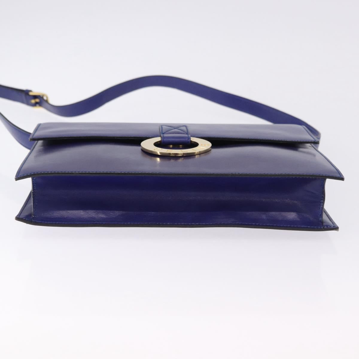CELINE Circle Shoulder Bag Leather Blue Gold Tone Auth gh2238