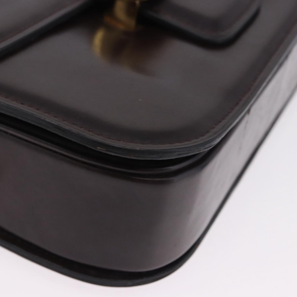 CELINE Shoulder Bag Leather Dark Brown Gold Tone Auth gh2239