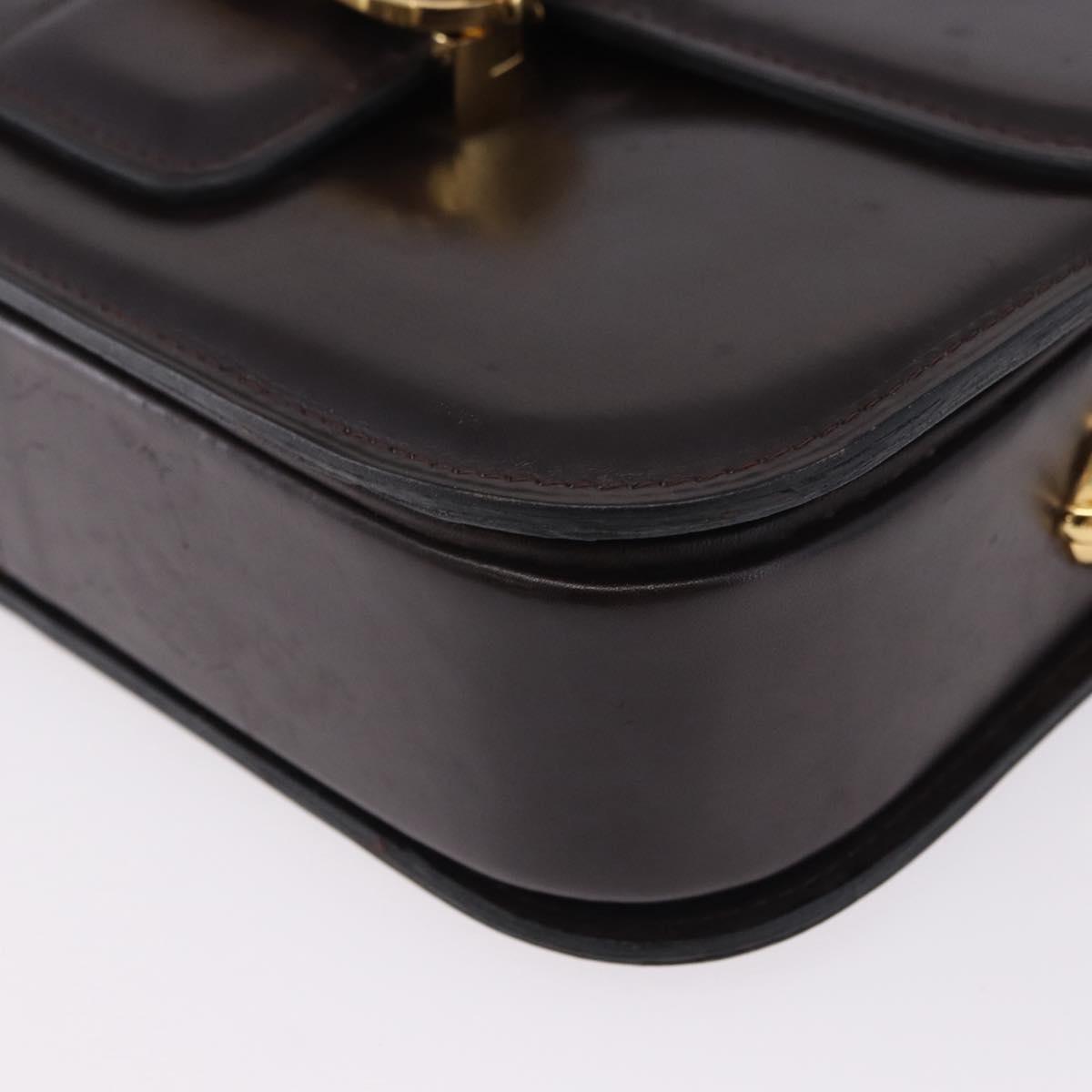 CELINE Shoulder Bag Leather Dark Brown Gold Tone Auth gh2239