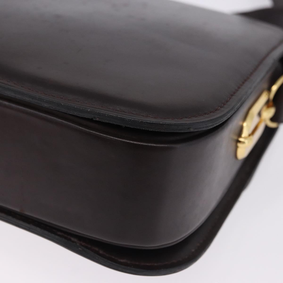 CELINE Shoulder Bag Leather Dark Brown Gold Tone Auth gh2239