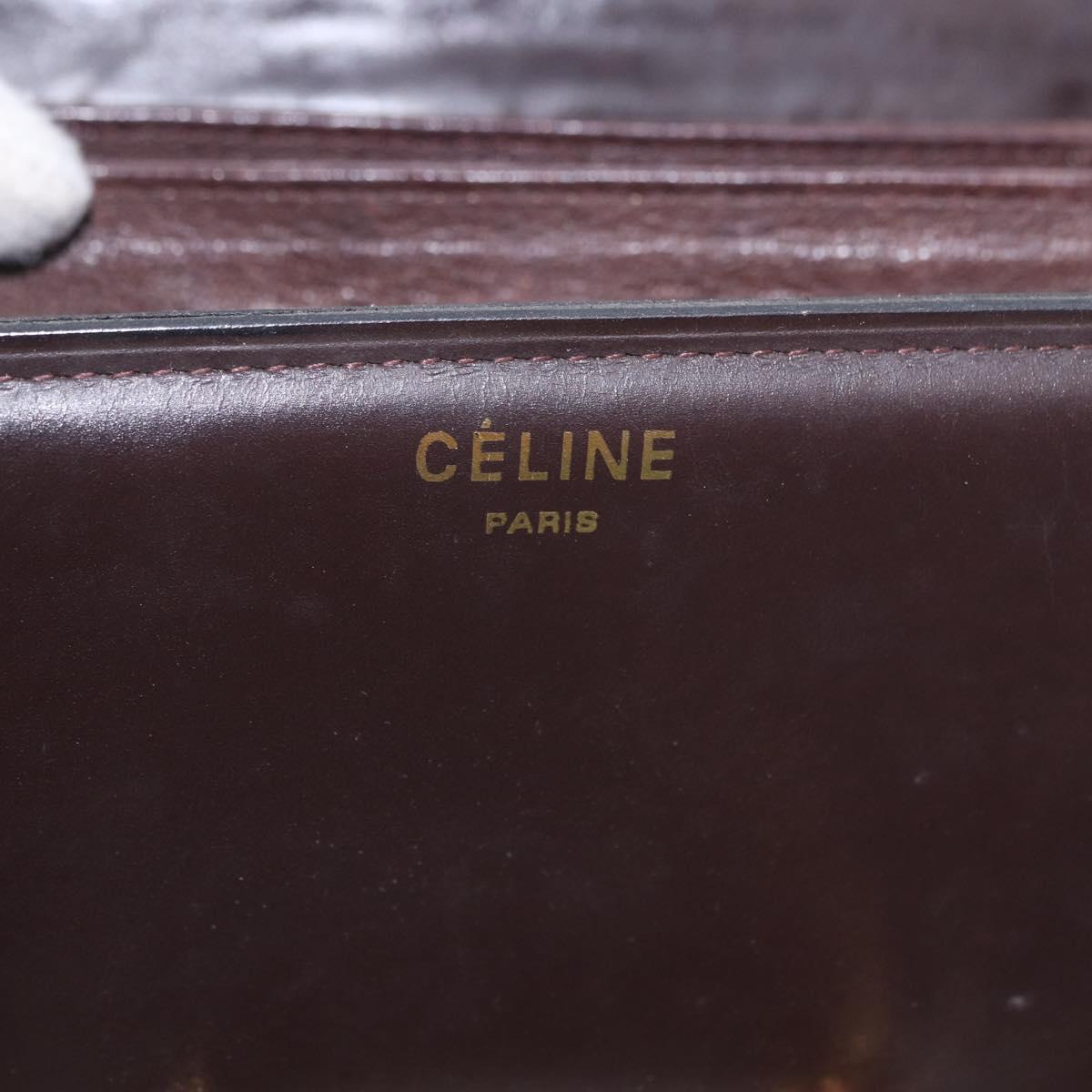 CELINE Shoulder Bag Leather Dark Brown Gold Tone Auth gh2239