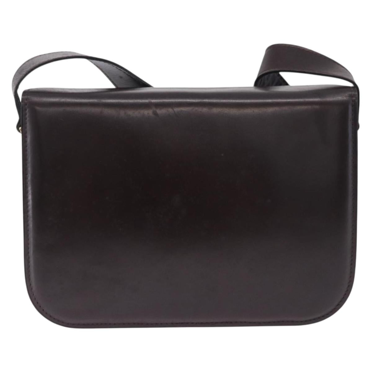 CELINE Shoulder Bag Leather Dark Brown Gold Tone Auth gh2239