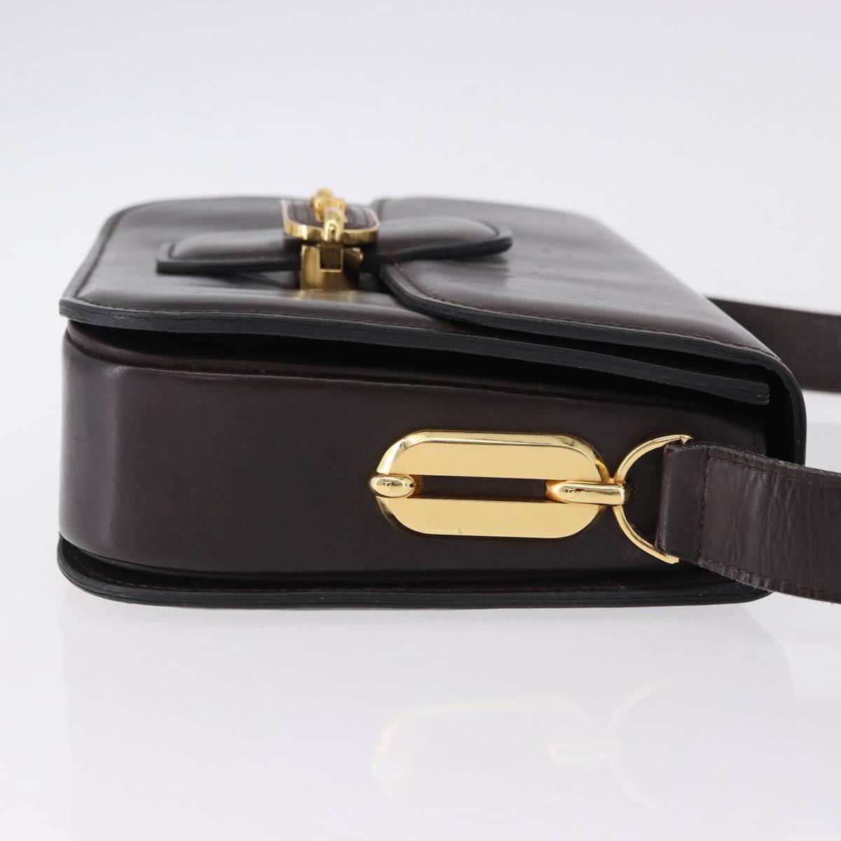 CELINE Shoulder Bag Leather Dark Brown Gold Tone Auth gh2239
