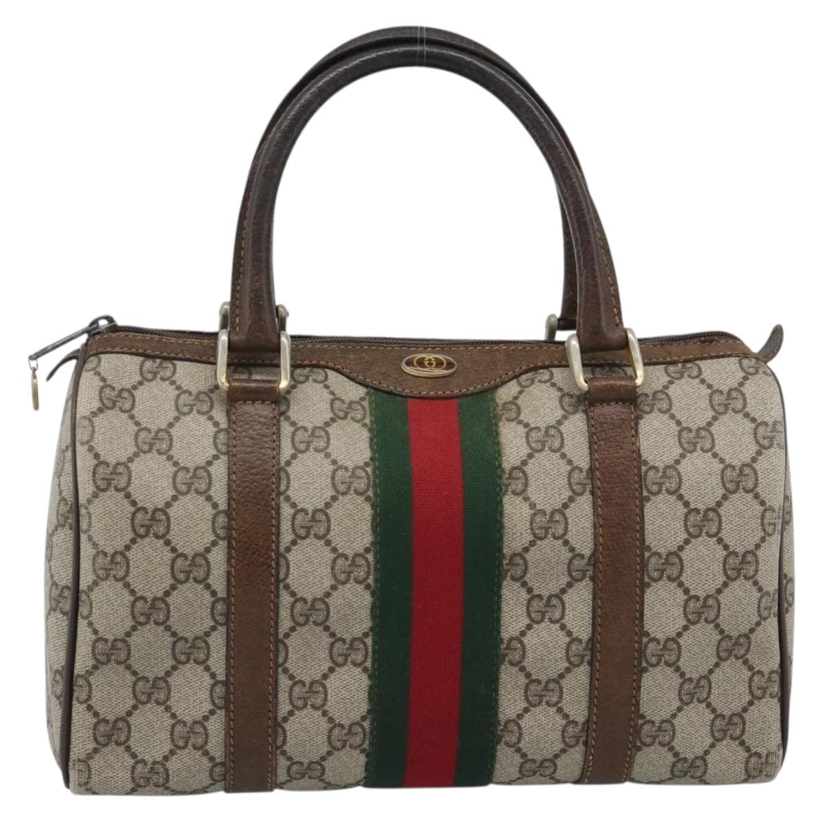 GUCCI GG Supreme Web Sherry Line Boston Bag PVC Beige 20 012 3841 Auth gh2240