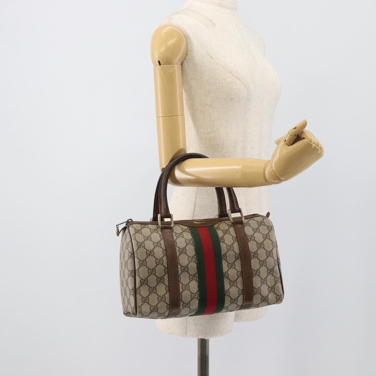GUCCI GG Supreme Web Sherry Line Boston Bag PVC Beige 20 012 3841 Auth gh2240