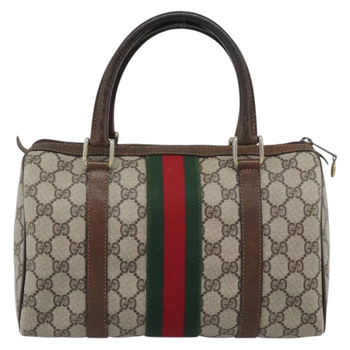 GUCCI GG Supreme Web Sherry Line Boston Bag PVC Beige 20 012 3841 Auth gh2240