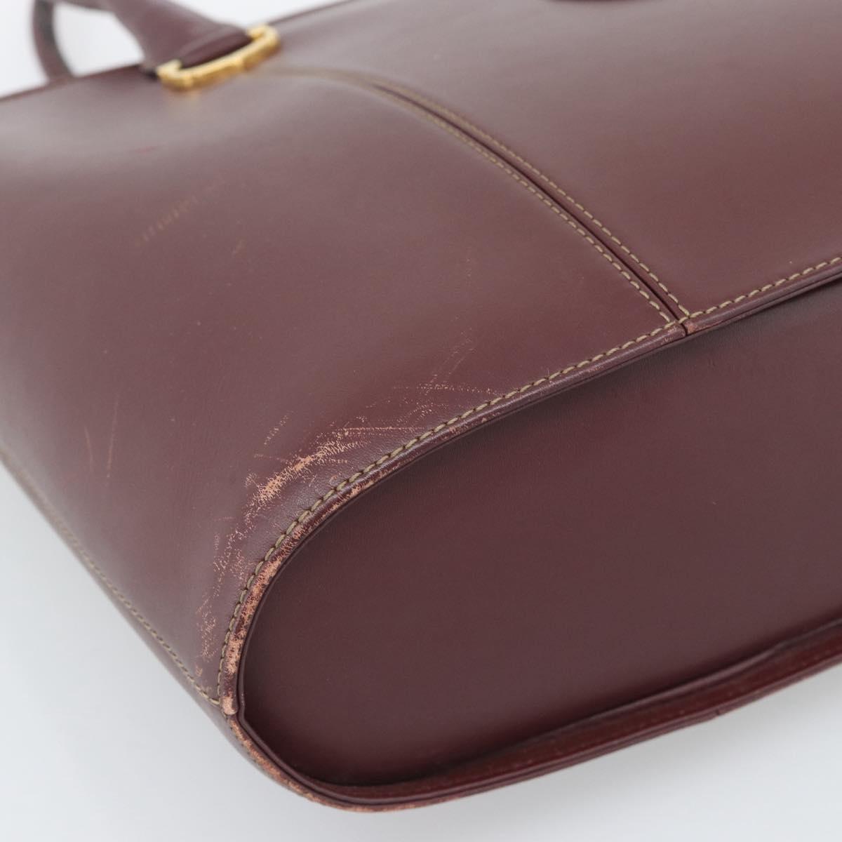 CARTIER Must Line Tote Bag Leather Bordeaux Gold Tone Auth gh2242