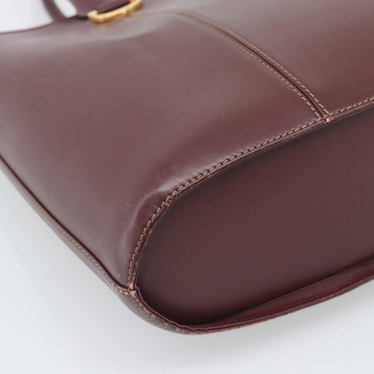 CARTIER Must Line Tote Bag Leather Bordeaux Gold Tone Auth gh2242