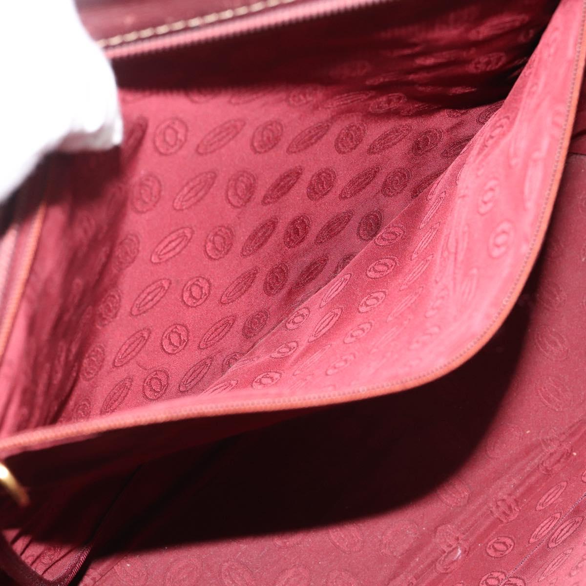 CARTIER Must Line Tote Bag Leather Bordeaux Gold Tone Auth gh2242