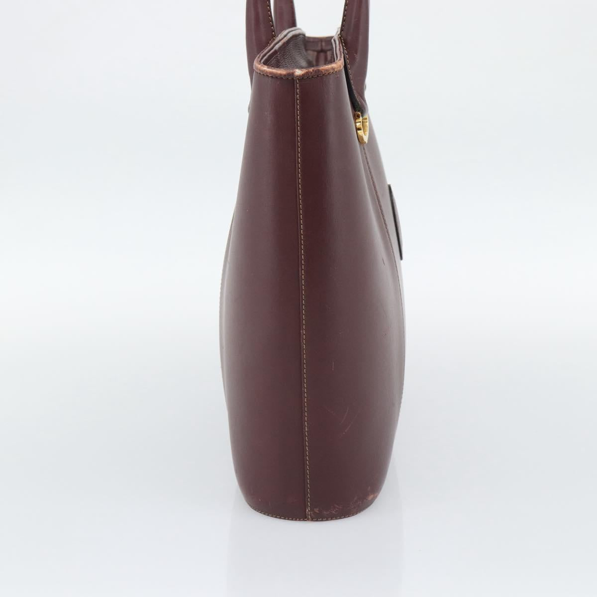 CARTIER Must Line Tote Bag Leather Bordeaux Gold Tone Auth gh2242