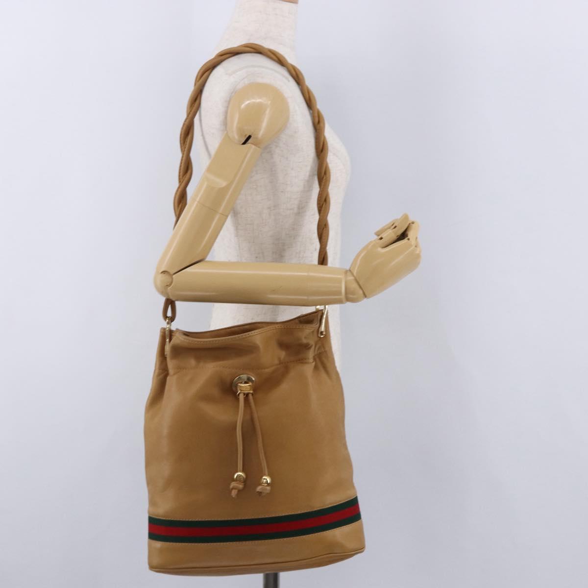 GUCCI Web Sherry Line Shoulder Bag Leather Brown Gold 001 056 0171 Auth gh2243A