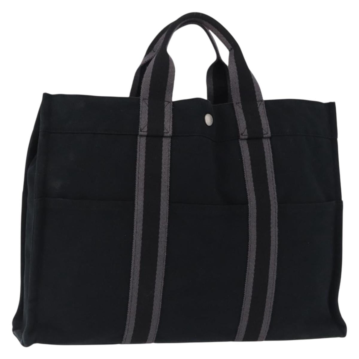 HERMES Fourre Tout MM Hand Bag Canvas Black Silver Auth gh2247A