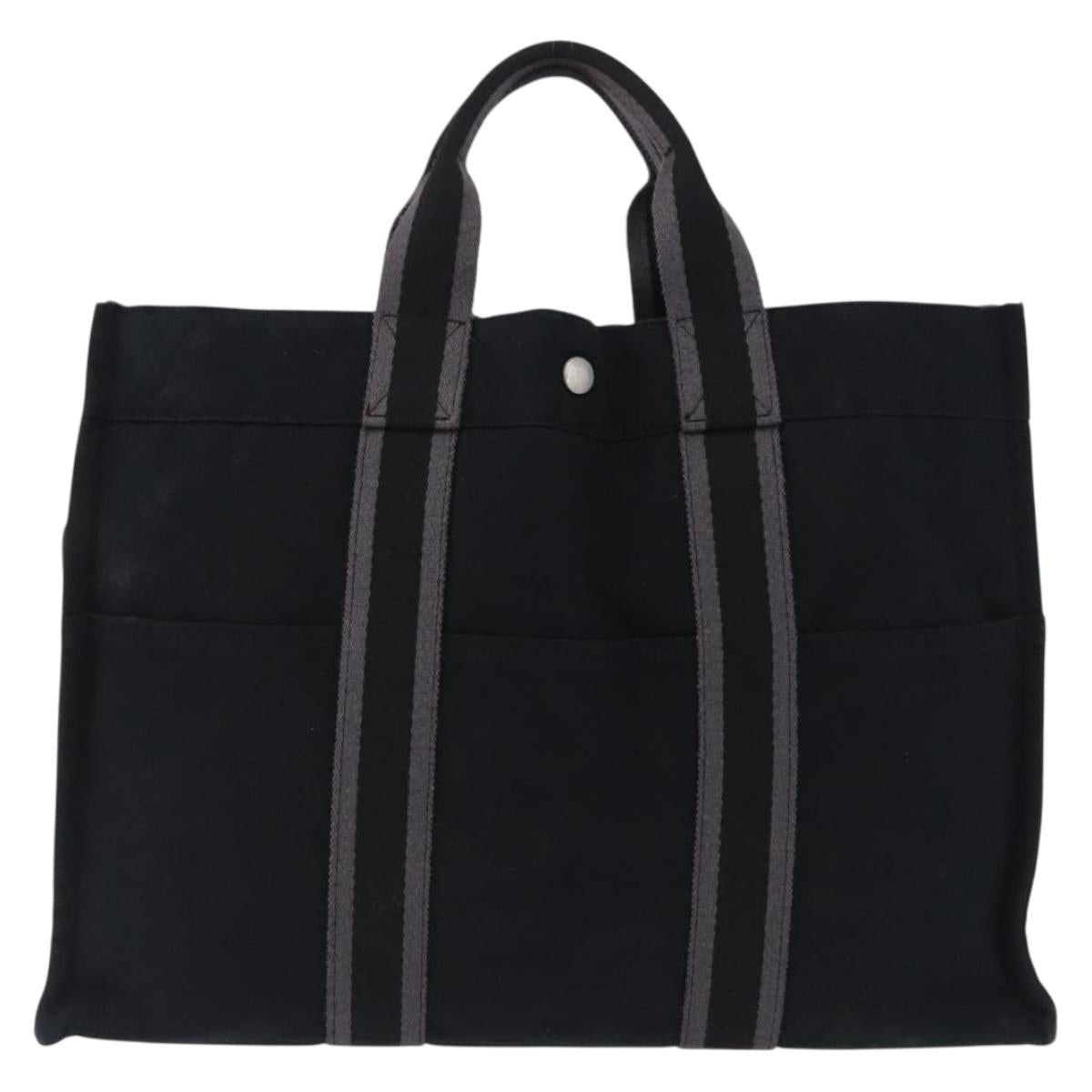 HERMES Fourre Tout MM Hand Bag Canvas Black Silver Auth gh2247A