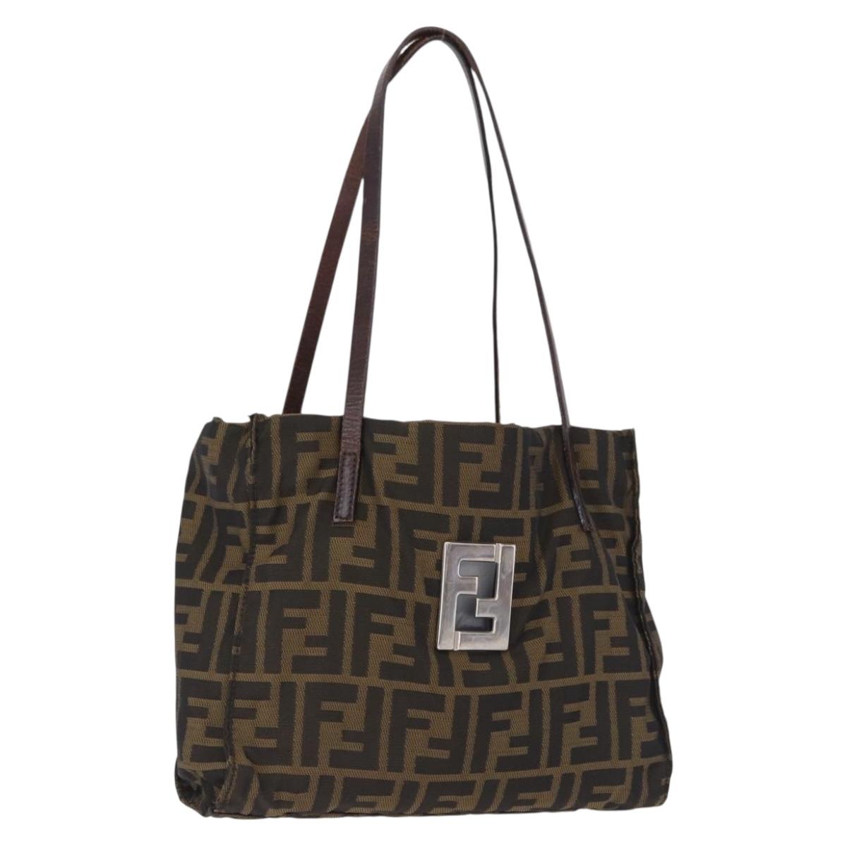 FENDI Zucca Canvas Tote Bag Black Brown Auth gh2249