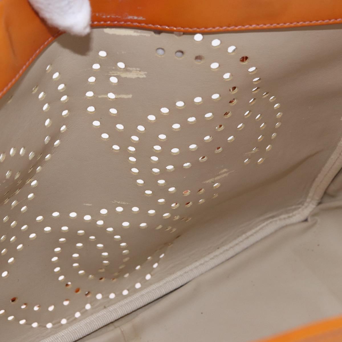 CHANEL Chain Tote Bag Patent Orange Silver CC Auth gh2250
