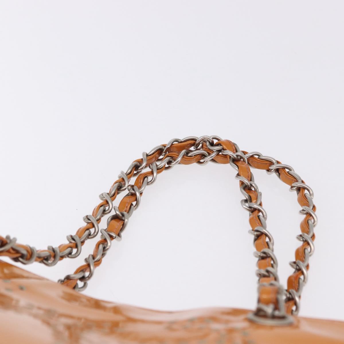 CHANEL Chain Tote Bag Patent Orange Silver CC Auth gh2250