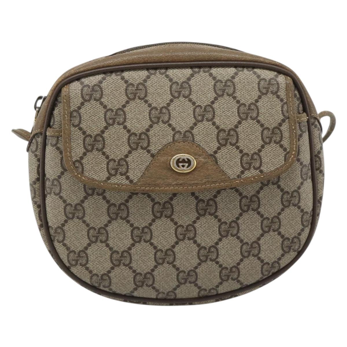 GUCCI GG Supreme Shoulder Bag PVC Leather Beige Gold Tone 56 02 600 Auth gh2251