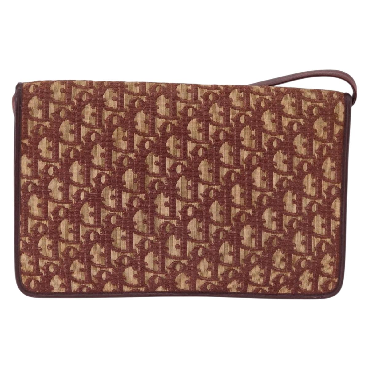 Christian Dior Trotter Canvas Shoulder Bag Red Gold Tone Auth gh2252