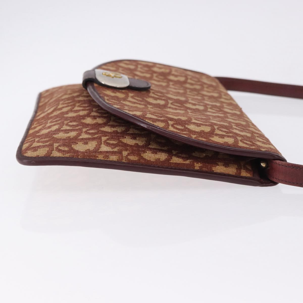 Christian Dior Trotter Canvas Shoulder Bag Red Gold Tone Auth gh2252